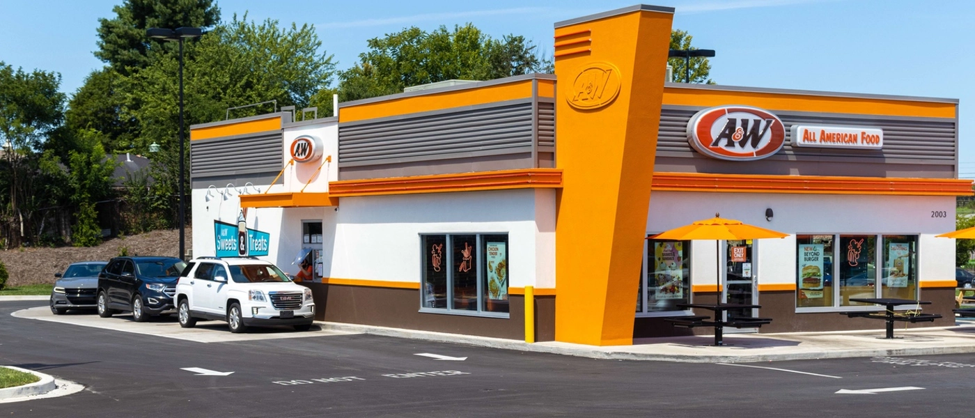 A&W franchise restaurant showing the drive-thru